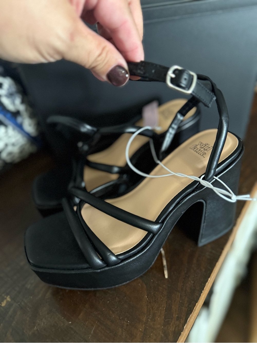 wild fable Black Strappy Platform Heels with Ankle Buckle